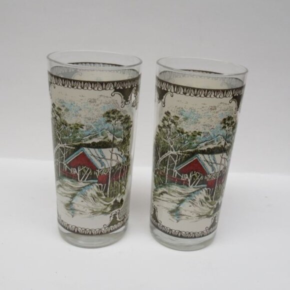 2 - Johnson Bros FRIENDLY VILLAGE Covered Bridge 6 1/8 In 15 Oz Ice Tea Tumblers - Picture 2 of 4